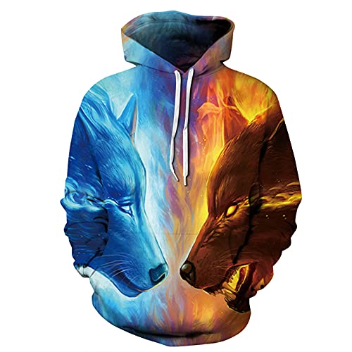 keephen Unisex 3D Digital Print Hoodie Galaxy Wolf Print Pullover Personalisierte Paar Sweatshirts Neuheit Grafik Kapuzen Sportswear mit Taschen von keephen