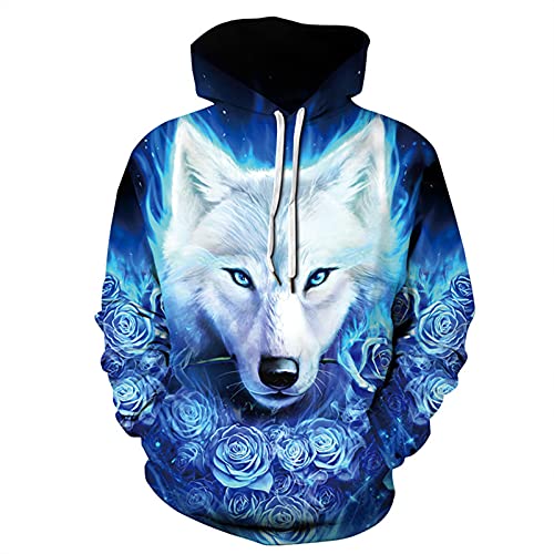 keephen Unisex 3D Digital Print Hoodie Galaxy Wolf Print Pullover Personalisierte Paar Sweatshirts Neuheit Grafik Kapuzen Sportswear mit Taschen von keephen