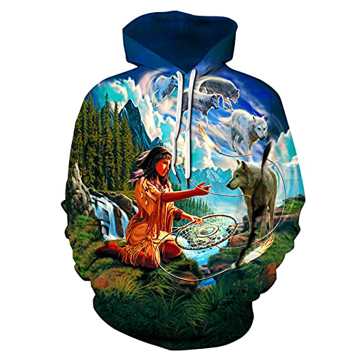 keephen Unisex 3D Digital Print Hoodies Native American Indian Pullover Personalisierte Langarm Sweatshirt Männer/Frauen Neuheit Streetwear Kordelzug mit Tasche von keephen