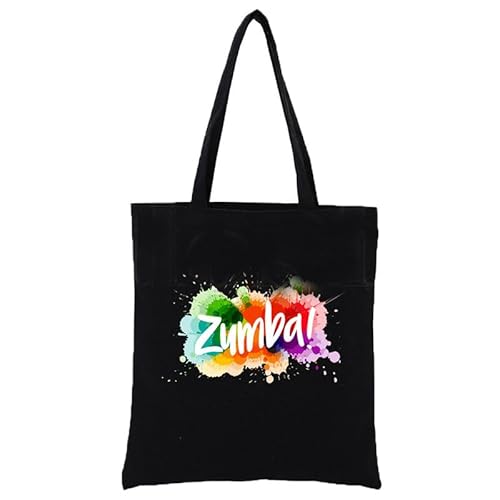 keephen Zumba Print Canvas Tragetasche für Frauen Schwarze Baumwoll-Umhängetasche Wiederverwendbare Taschen für Einkäufe, Lebensmittel, Geschenktaschen, Reisetasche, Shopper-Taschen von keephen