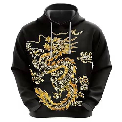 Herren Vintage Golden Dragon 3D Druck Hoodies Mode Lange Ärmel Chinesischer Drache Grafik Sweatshirt Unisex Casual Pullover Jacke Top von keephenDE
