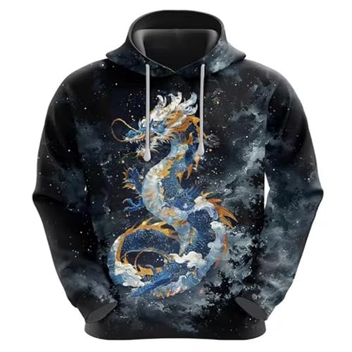 Herren Vintage Golden Dragon 3D Druck Hoodies Mode Lange Ärmel Chinesischer Drache Grafik Sweatshirt Unisex Casual Pullover Jacke Top von keephenDE