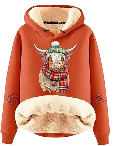 keephenDE Damen Highland Cow 3D-gedruckte Hoodies Lustiges Rind Grafikdruck Fleece gefüttert Sherpa Langarmpullover Sweatshirts Pullover Tops von keephenDE