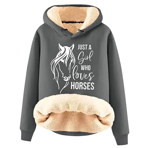 keephenDE Damen Love Horse 3D-gedruckte Hoodies Lustige Grafik Sherpa Fleece Pullover Sweatshirts Pferd Langarm Pullover Tops von keephenDE