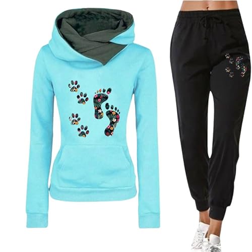 keephenDE Herbst Winter Damen Trainingsanzug-Set Hundepfote 3D-Gedruckter Hoodie und Jogginganzug 2-teiliges Set Baggy Bequemer Sportanzug Sportliches Lounge-Set von keephenDE