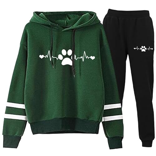 keephenDE Herbst Winter Trainingsanzug Damen Komplettes Set 2-teilige Hundepfote 3D-Gedruckter Hoodie und Jogger Set Outfits Lounge Wear Sets von keephenDE