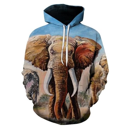 keephenDE Herren Damen 3D Animal Printed Hoodie Sweatshirts mit Tasche Elefant Grafik Unisex Langarm Pullover Kapuze Outwear Tops von keephenDE
