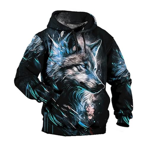 keephenDE Herren Vintage Wolf 3D Druck Hoodies Mode Langärmliges Tier Wolf Grafik Sweatshirt Unisex Casual Pullover Jacke Top von keephenDE