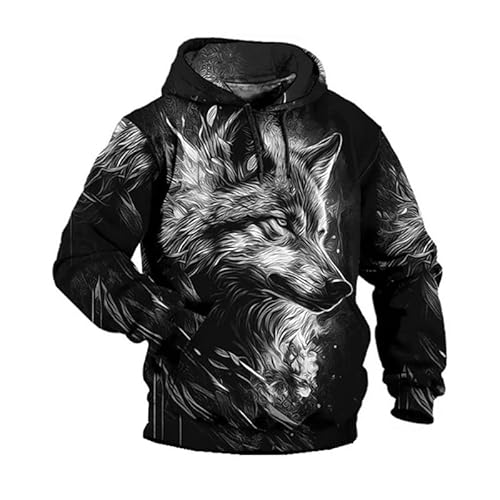 keephenDE Herren Vintage Wolf 3D Druck Hoodies Mode Langärmliges Tier Wolf Grafik Sweatshirt Unisex Casual Pullover Jacke Top von keephenDE