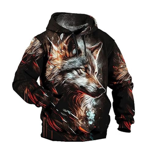 keephenDE Herren Vintage Wolf 3D Druck Hoodies Mode Langärmliges Tier Wolf Grafik Sweatshirt Unisex Casual Pullover Jacke Top von keephenDE