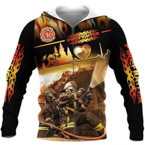 keephenDE Männer Hoodie Feuerwehr Uniform 3D gedruckt Grafik Langarm Pullover Sweatshirt Harajuku Reißverschluss Kapuzenjacke Mantel von keephenDE