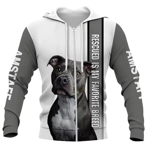 keephenDE Mode Tierrettung Amstaff Hund 3D gedruckt Hoodie Männer Frauen Sweatshirt Jacke lässig mit Kapuze Reißverschluss Mantel von keephenDE