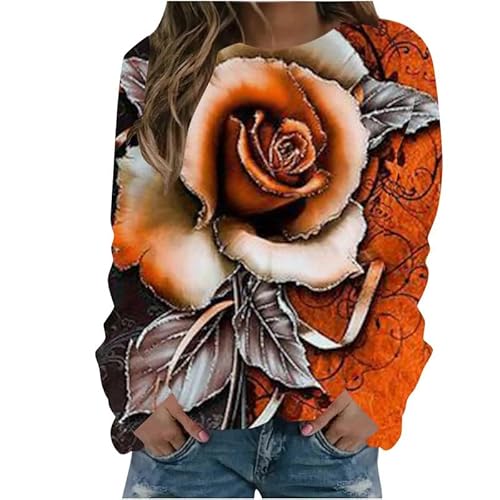 keephenDE Rose Blume Sweatshirt Floral 3D gedruckt Frauen Langarm Y2k Streetwear Übergröße Pullover Tops von keephenDE