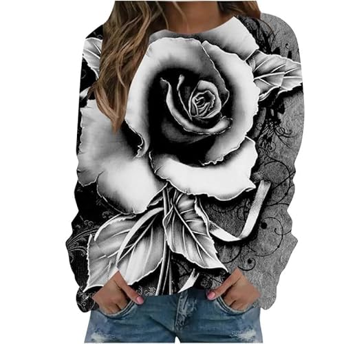 keephenDE Rose Blume Sweatshirt Floral 3D gedruckt Frauen Langarm Y2k Streetwear Übergröße Pullover Tops von keephenDE