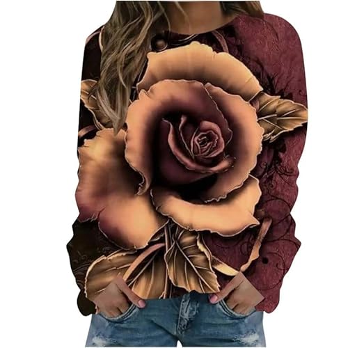 keephenDE Rose Blume Sweatshirt Floral 3D gedruckt Frauen Langarm Y2k Streetwear Übergröße Pullover Tops von keephenDE