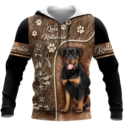 keephenDE Tier Liebe Rottweiler 3D gedruckt Herren Hoodie Harajuku Mode Sweatshirt Pullover Unisex Casual Reißverschluss Jacke von keephenDE
