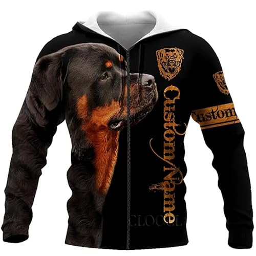 keephenDE Tier Liebe Rottweiler 3D gedruckt Herren Hoodie Harajuku Mode Sweatshirt Pullover Unisex Casual Reißverschluss Jacke von keephenDE