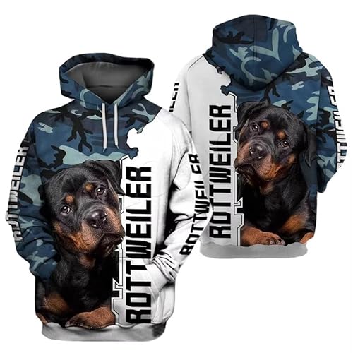 keephenDE Tier Liebe Rottweiler 3D gedruckt Herren Hoodie Harajuku Mode Sweatshirt Pullover Unisex Casual Reißverschluss Jacke von keephenDE
