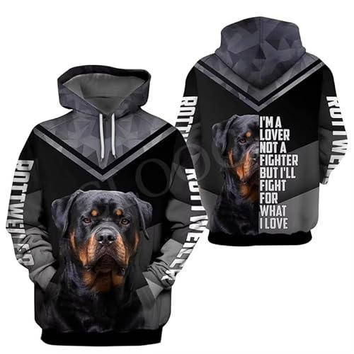 keephenDE Tier Liebe Rottweiler 3D gedruckt Herren Hoodie Harajuku Mode Sweatshirt Pullover Unisex Casual Reißverschluss Jacke von keephenDE
