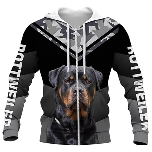 keephenDE Tier Liebe Rottweiler 3D gedruckt Herren Hoodie Harajuku Mode Sweatshirt Pullover Unisex Casual Reißverschluss Jacke von keephenDE
