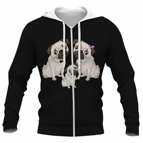 keephenDE Tier Möpse 3D gedruckt Hoodie Männer Frauen Harajuku Mode Sweatshirt Herbst lässig Reißverschluss Jacke von keephenDE