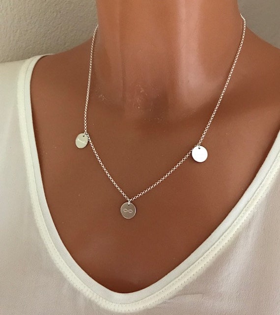 Silberkette Disk - Mit 3 Anhängern 10 Mm Namenskette Schmuck Gravur -Initialien Halskette Familienkette Buchstabe von keepmeinmindshop