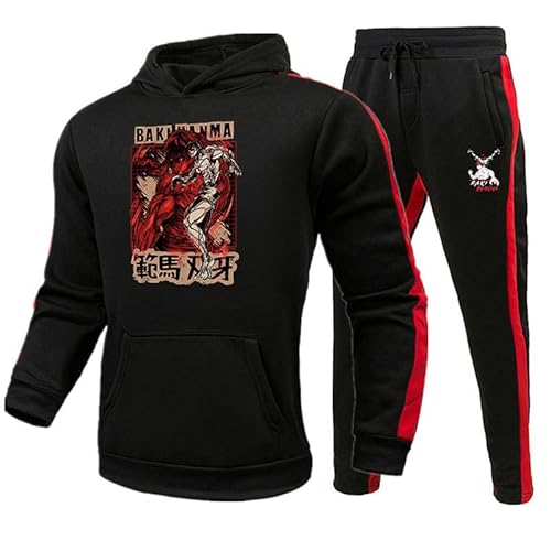 Baki The Grappler Zweiteiliges Set Mode Anime Cosplay Hanma Baki Hoodies + Jogginghosen Set Lässiger Trainingsanzug für Männer von keepmore