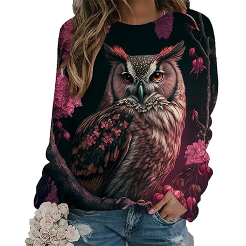 Eule 3D-gedrucktes Sweatshirt für Frauen Langarm-T-Shirt Casual Rundhalsausschnitt Lustige Grafik Pullover Pullover Tops Bluse von keepmore