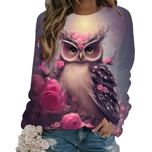 Eule 3D-gedrucktes Sweatshirt für Frauen Langarm-T-Shirt Casual Rundhalsausschnitt Lustige Grafik Pullover Pullover Tops Bluse von keepmore