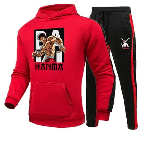 Herren 3D-Gedruckter Sportswear-Trainingsanzug Baki The Grappler Hoodies + Joggers Set Anime Hanma Baki Son of Ogre Cosplay Kostüm von keepmore