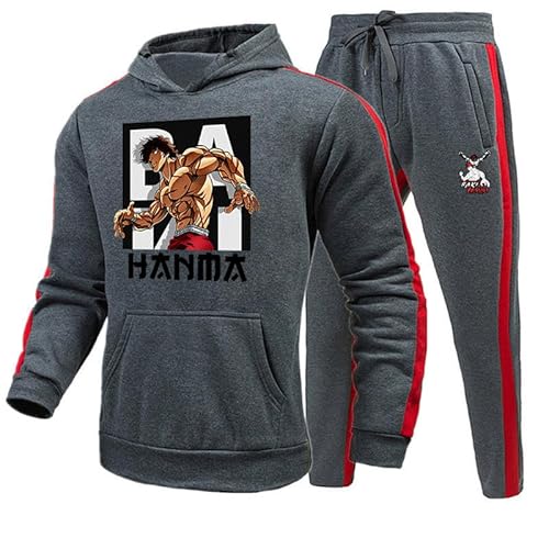 Herren 3D-Gedruckter Sportswear-Trainingsanzug Baki The Grappler Hoodies + Joggers Set Anime Hanma Baki Son of Ogre Cosplay Kostüm von keepmore