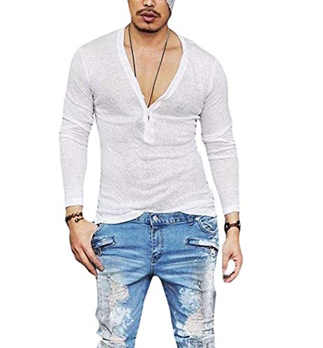 Herren Bluse mit tiefem V-Ausschnitt Oberbluse Pullover Lose solide V-Ausschnitt Langarm Fitness Sport Atmungsaktiv von keepmore