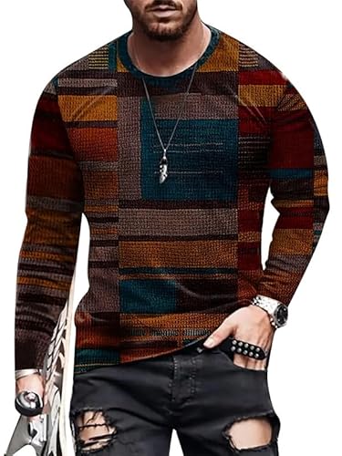 Herren Color Block Slim Fit T-Shirts Streetwear Rundhalsausschnitt Langarm T-Shirts Outdoor Street Tops von keepmore