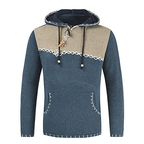 Herren Gestrickter Wolle Cross Zip Fleece Gefütterter Winter Boho Pullover mit Kapuze von keepmore