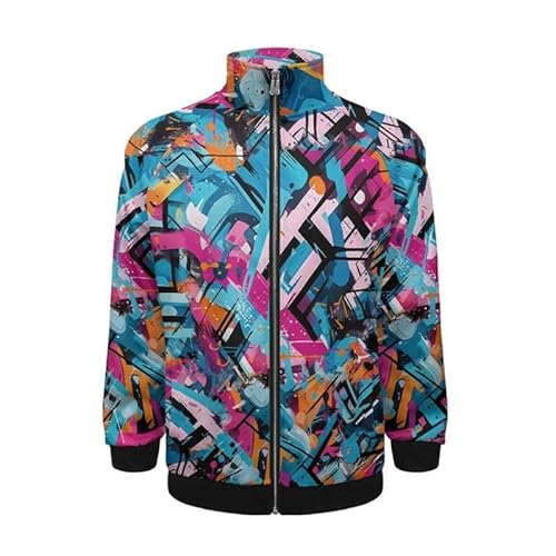 Herren Graffiti Langarmjacke Leichte Bomberjacken mit durchgehendem Reißverschluss Lässige Windjacke Outdoor Street Mode Mantel von keepmore