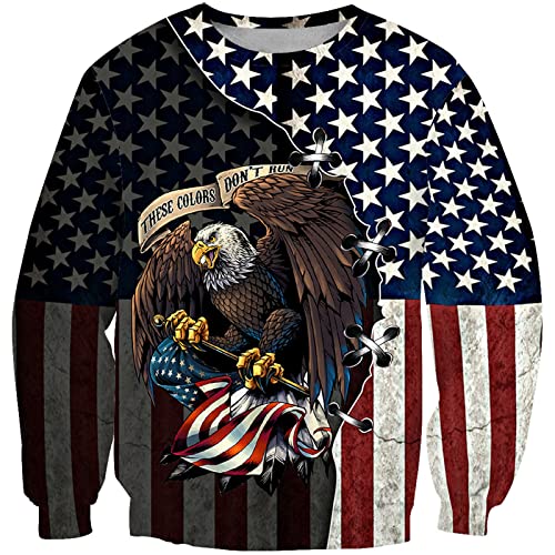 Herren Herbst Mode Lässig 3D Gedruckt Langarm Sweatshirt Amerikanische Flagge Adler Print Rundhalsausschnitt Langarm Pullover Tops von keepmore