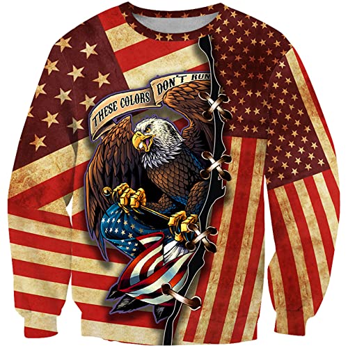 Herren Herbst Mode Lässig 3D Gedruckt Langarm Sweatshirt Amerikanische Flagge Adler Print Rundhalsausschnitt Langarm Pullover Tops von keepmore