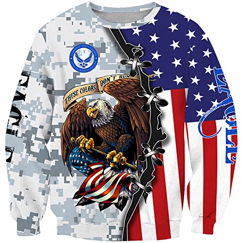 Herren Herbst Mode Lässig 3D Gedruckt Langarm Sweatshirt Amerikanische Flagge Adler Print Rundhalsausschnitt Langarm Pullover Tops von keepmore