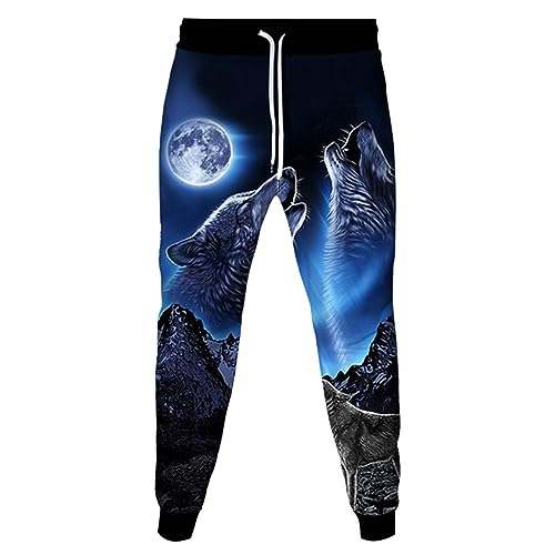 Herren Jogginghose Jogginghose Animal Wolf 3D-gedruckte Jogging-Lounge-Hose Hose Kordelzug mit Tasche von keepmore