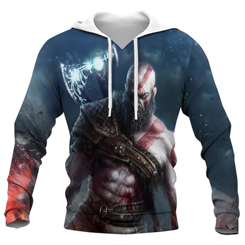 Herren Kapuzen-Sweatshirt kreative Mode 3D digital Kratos Gott des Krieges drucken Herren Hoodie von keepmore