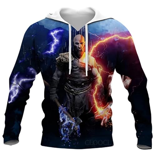 Herren Kapuzen-Sweatshirt kreative Mode 3D digital Kratos Gott des Krieges drucken Herren Hoodie von keepmore