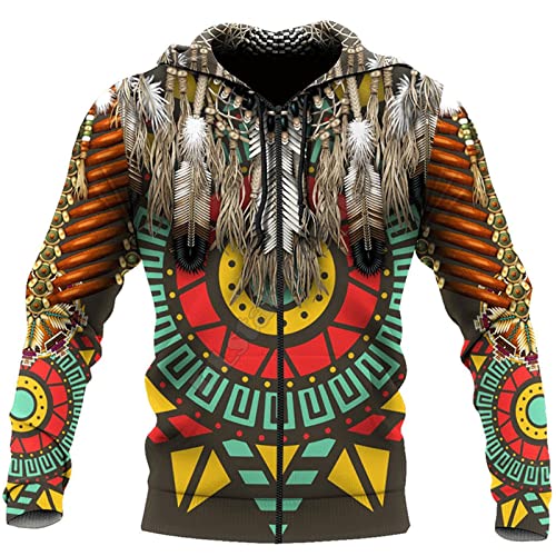 Herren Native American Indian Hoodies Fashion Loose 3D-Druck Ethnic Totem Kapuzen-Sweatshirt Pullover Langarm-Jacke von keepmore