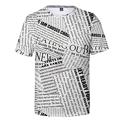 Herren T-Shirt mit englischem Zeitungsdruck Lässige personalisierte 3D-Digitaldruck-T-Shirts Slim Fit Rundhals Kurzarm Pullover Oberteile von keepmore