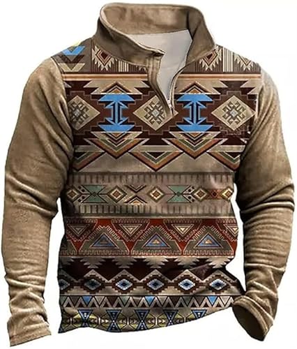 Herren Western Aztec Tactical Jacket Warm Quarter Zip Pullover Sweatshirts Vintage Outdoor Street Tops von keepmore