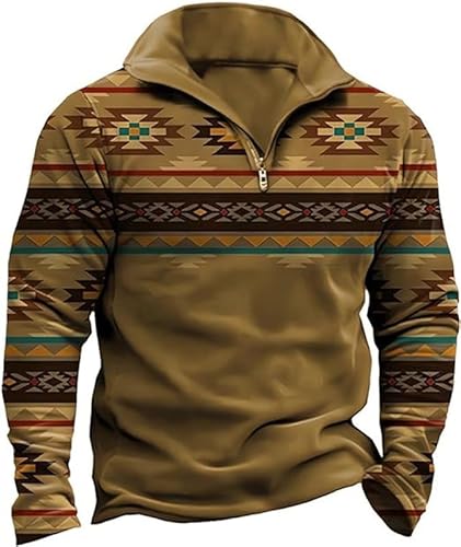 Herren Western Aztec Tactical Jacket Warm Quarter Zip Pullover Sweatshirts Vintage Outdoor Street Tops von keepmore