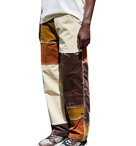 Herrenmode Color Block Wide Leg Jeans Kontrastfarbe Hip Hop Casual Washed Stitched Denim Pants von keepmore