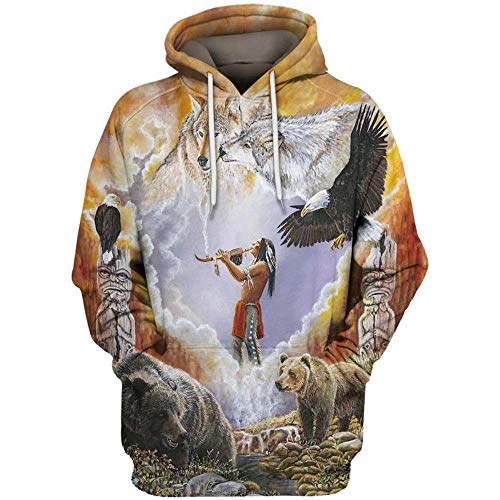Indianer Vintage Hoodies Männer/Frauen Mode Persönlichkeit 3D Digitaldruck Langarm Kapuzen Sweatshirt von keepmore