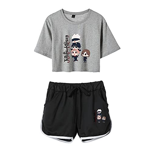 Jujutsu Kaisen Sportswear Cropped-Top-Hose Zweiteiliges Set Damen/Mädchen Jujutsu Kaisen Gojo Satoru Cartoon-Charakter-Print T-Shirt & Shorts Set von keepmore