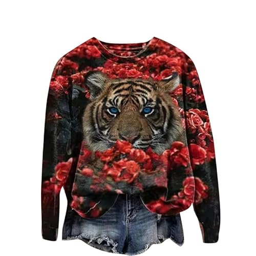 Leopard Print Hoodie für Damen Gepard Tiger Zebra Muster Sweatshirt T-Shirt Leichtes lässiges Pullover-Top von keepmore