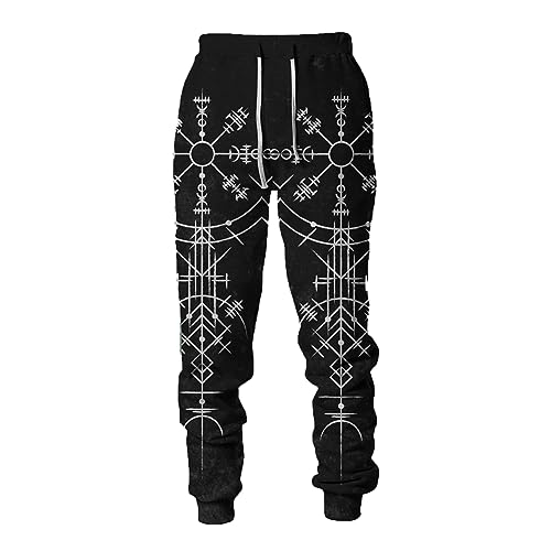 Wikinger-Tattoo 3D-gedruckte Sporthose für Herren - Hip Hop Jogginghose Jogginghose mit Kordelzug Jogginghose mit Tasche von keepmore